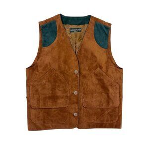 VTG Suede Vest M Pig Leather Two Way Pockets Outdoor Hiking Utility Photography